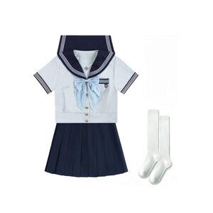Japanese School Girls Size M Uniform Sailor Dress Set Anime Cosplay Costume With